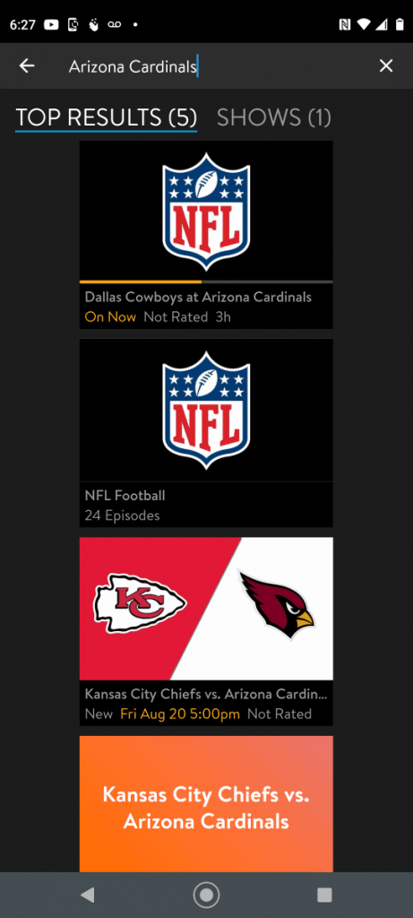 Sling TV Android - Arizona Cardinals