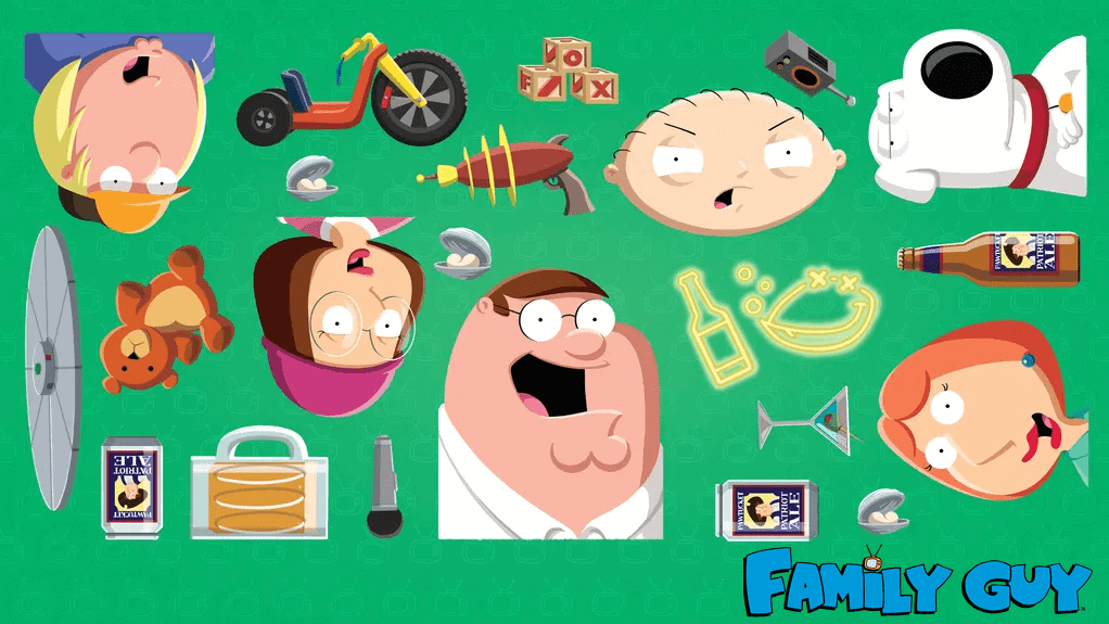 Family Guy on Fox -- the Griffin family members are shown surrounded by random artifacts from the show