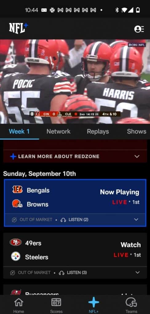 NFL Plus streaming app on mobile for watching out-of-market games.