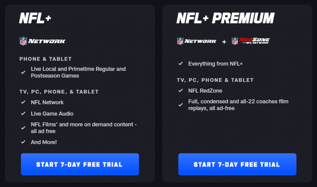 NFL+ Streaming Plans for watching out-of-market games.