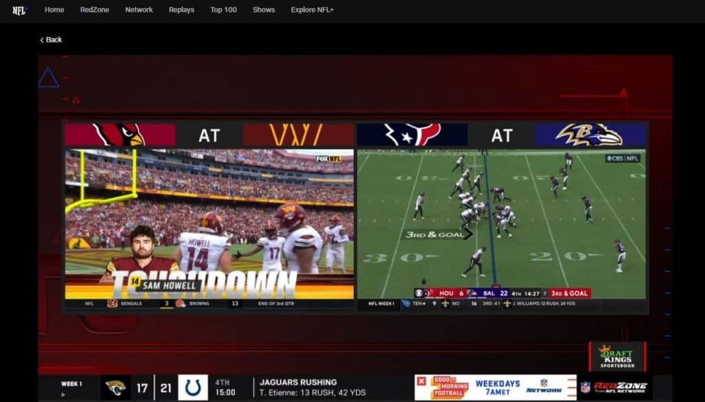 NFL RedZone in action for streaming multiple games at once